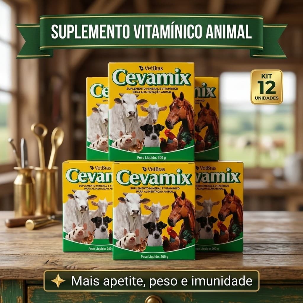 🐾Kit 12 Cevamix 200g Suplemento Vitamínico Cães Gatos Aves Cálcio Ganho de Peso Crescimento Pelagem🐾