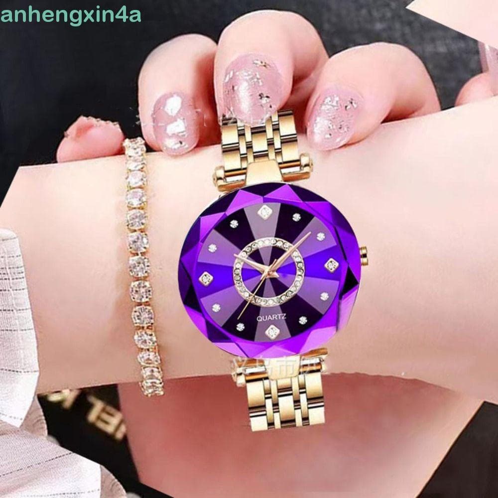 Relógio de Pulso Feminino ANHENGXIN, Elegante com Strass e Quartzo de Luxo, Incrustado com Diamantes em Ouro R