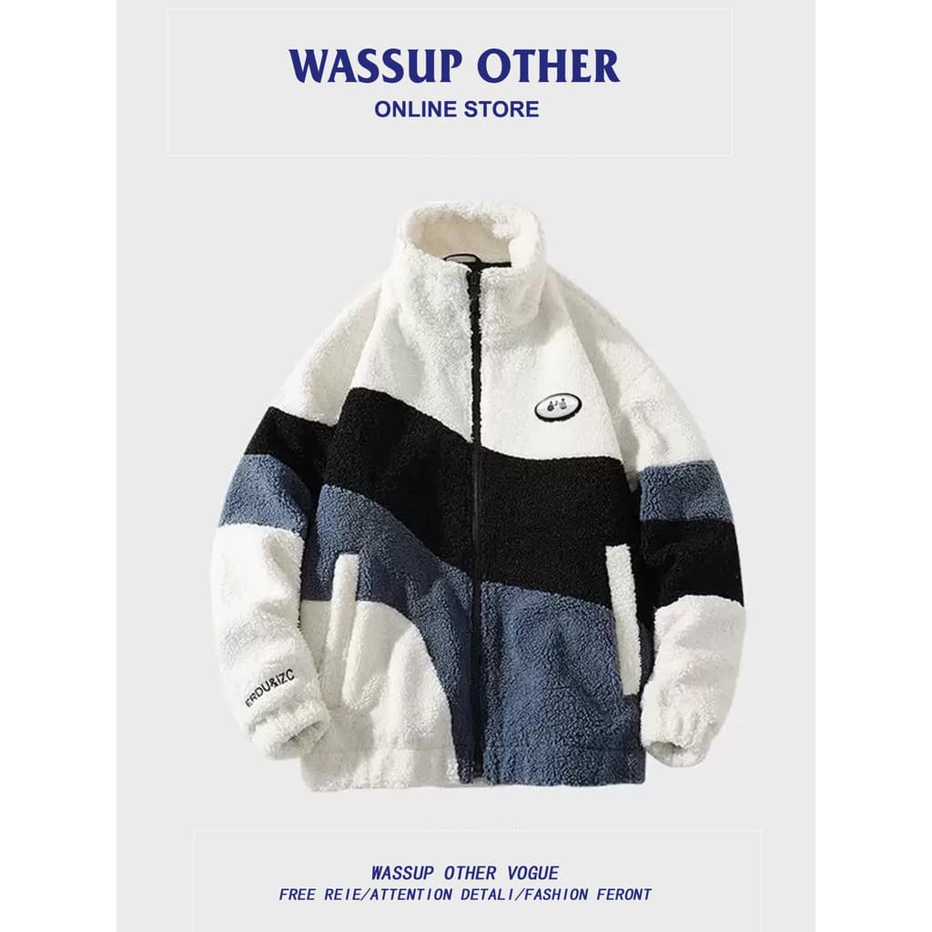 WASSUP ISSUE Jaqueta de lã de cordeiro acolchoada de algodão masculina inverno acolchoada de lã espessada quente jaqueta