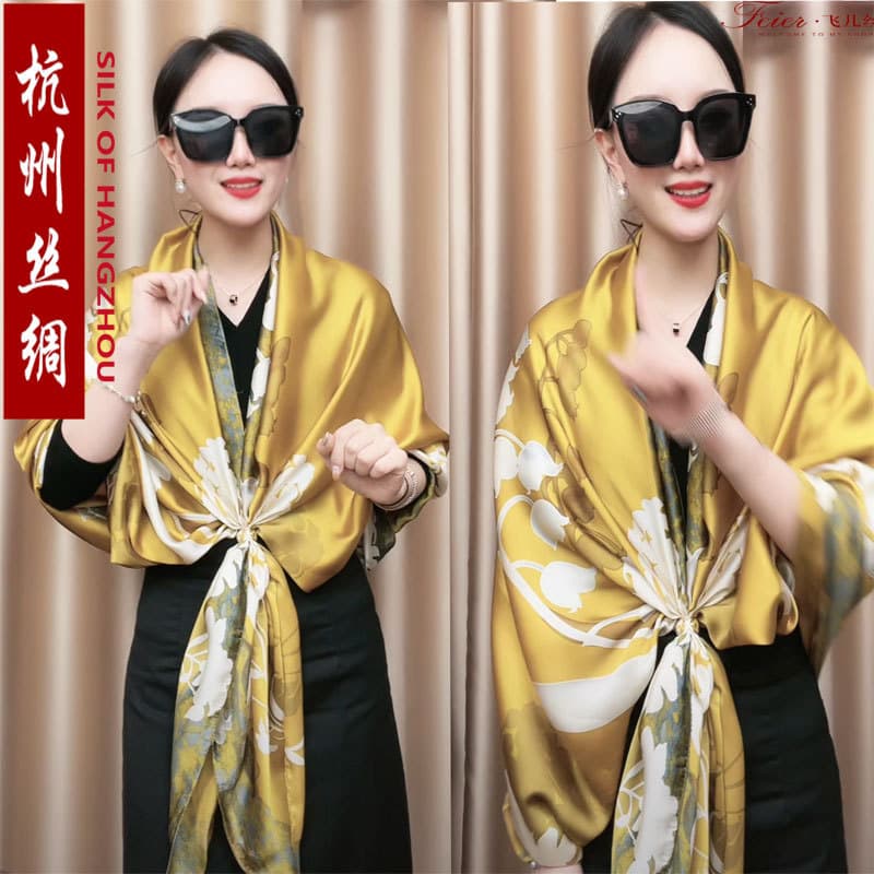 Hangzhou lenço de seda cachecol novo estilo outono inverno feminino estilo longo All-Match cetim textura de seda proteto