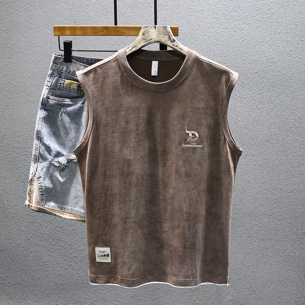 Americano puro algodão pesado sem mangas camiseta masculina verão Street Wear impresso Hip-Hop colete esportes falso de