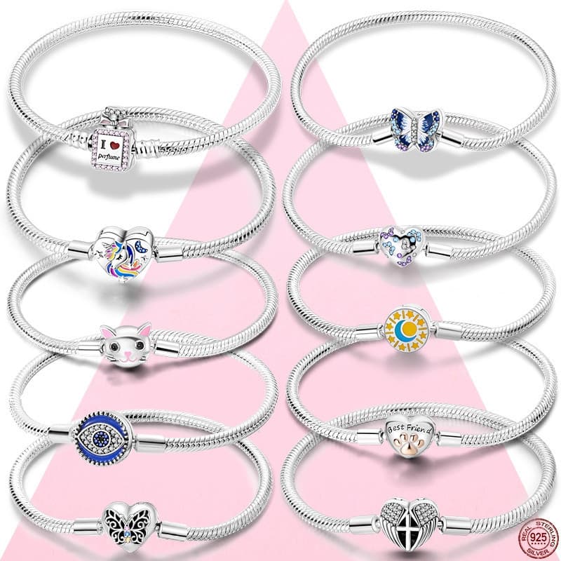 2023 Nova Pulseira Feminina Mais Vendida em Prata Esterlina 925 com Borboleta Azul e Frasco de Perfume, Corrente para Cl