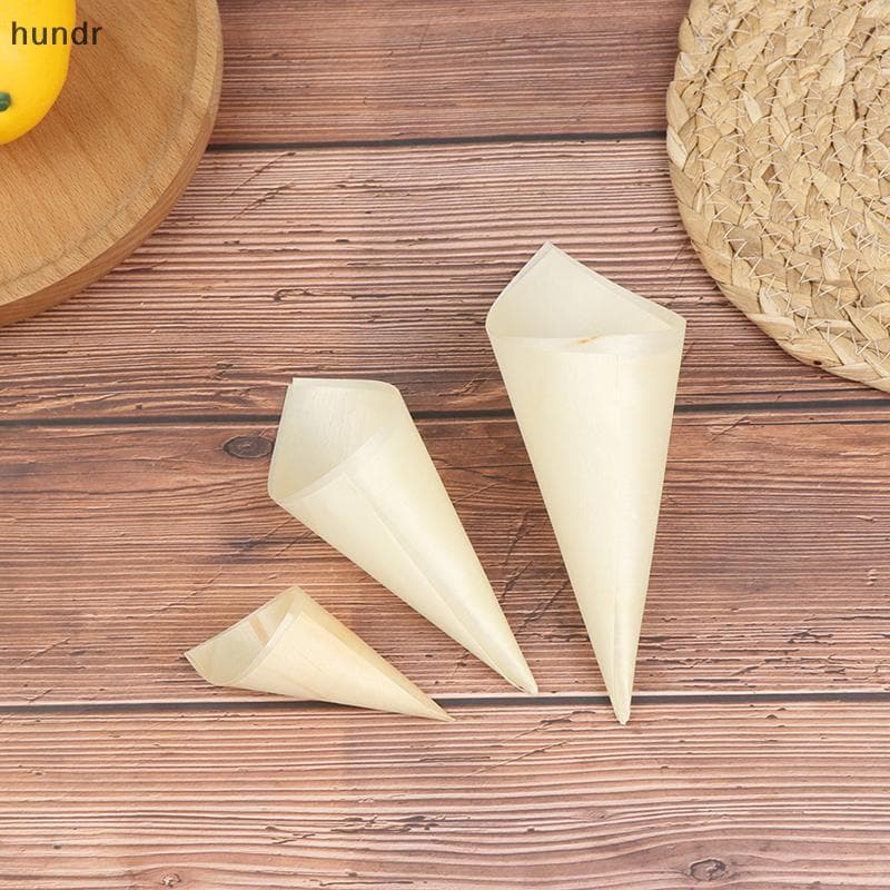 [hundr] 50 Peças Cones Descartáveis De Madeira Para Aperitivo , Copos De Casquinha De Sorvete , De Doces Festa