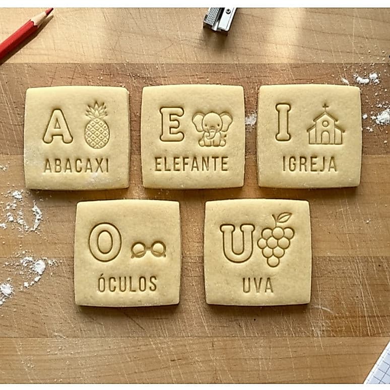 Vogais Alfabeto Kit Cortador Carimbo Biscoitos 5 Peças Confeitaria Pasta Americana Molde 3D Infantil Educativo Professor