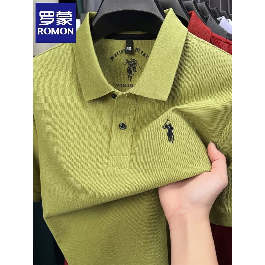 Lomon puro algodão de manga curta camiseta masculina lapela verão novo estilo camisa polo bordada camiseta High-End Casu