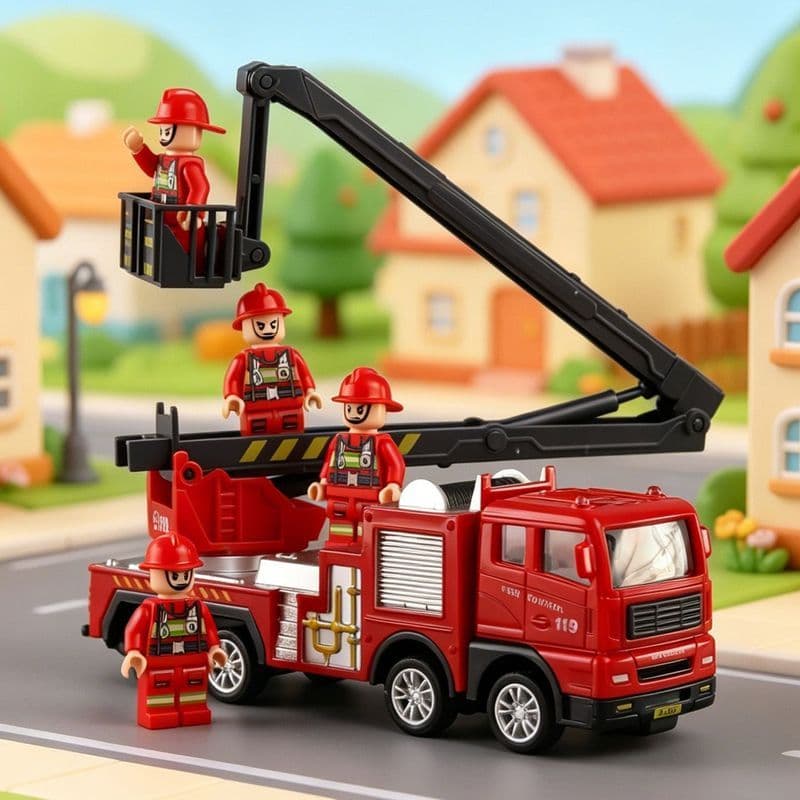 Simulação carro de brinquedo escada de fogo escalada carro caminhão transporte brinquedo caminhão de bombeiros cidade el