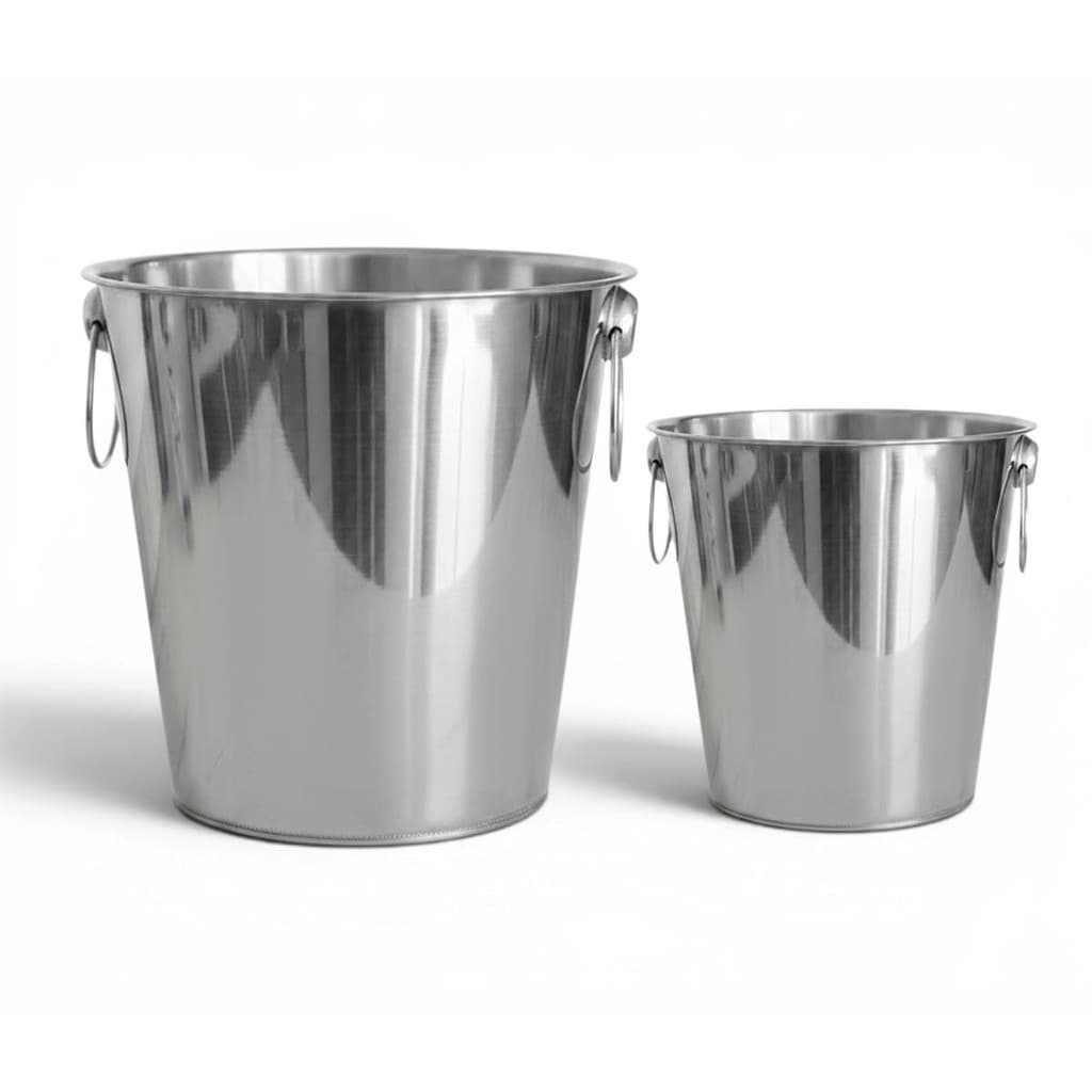 Kit Balde de Gelo Aço Inox 2 e 6 Litros Liso com Alça Festas