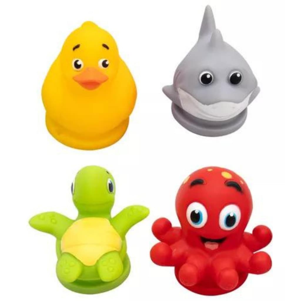 Kit 4 Brinquedos De Banho E Piscina Bebe Mordedor Diversão