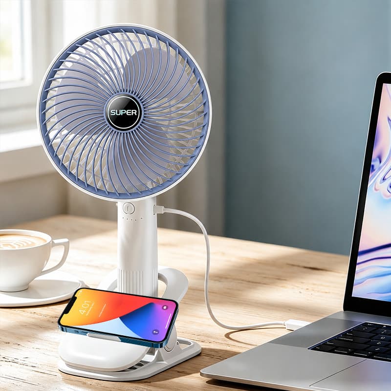Mini Ventilador Usb Recarregável Silencioso 3 Pás 4 Modos Clipe Mesa Escritório Viagem Casa