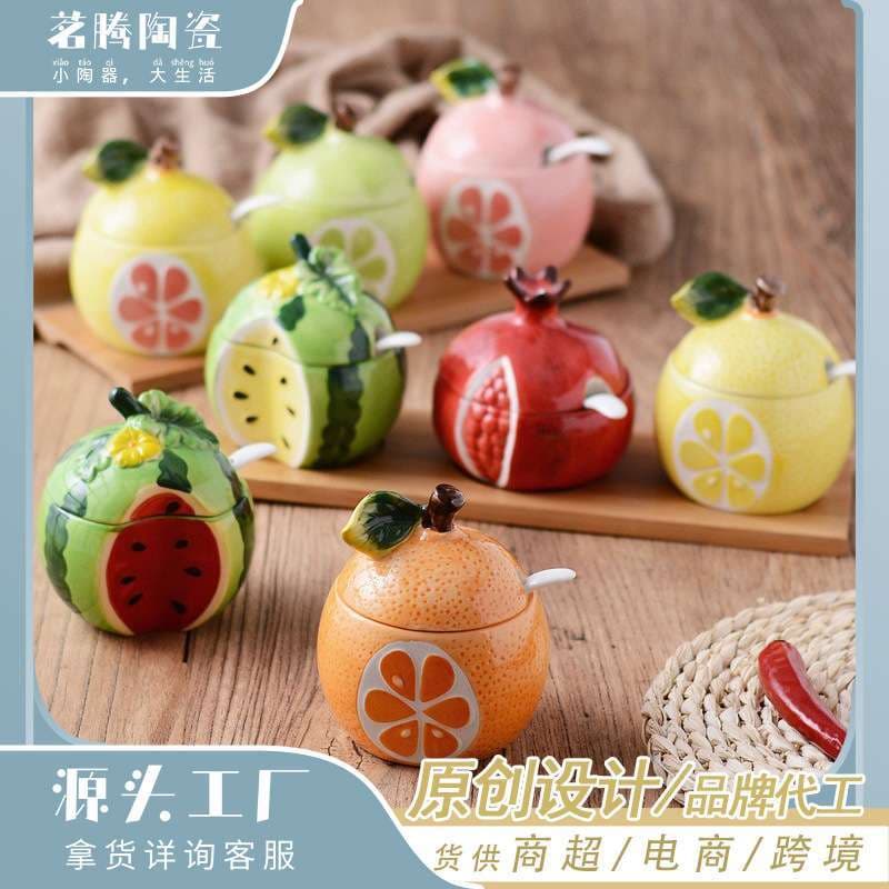 Relíquia criativa casa alívio de frutas cerâmica tempero Jar forma melancia caixa tempero único bonito saleiro com tampa