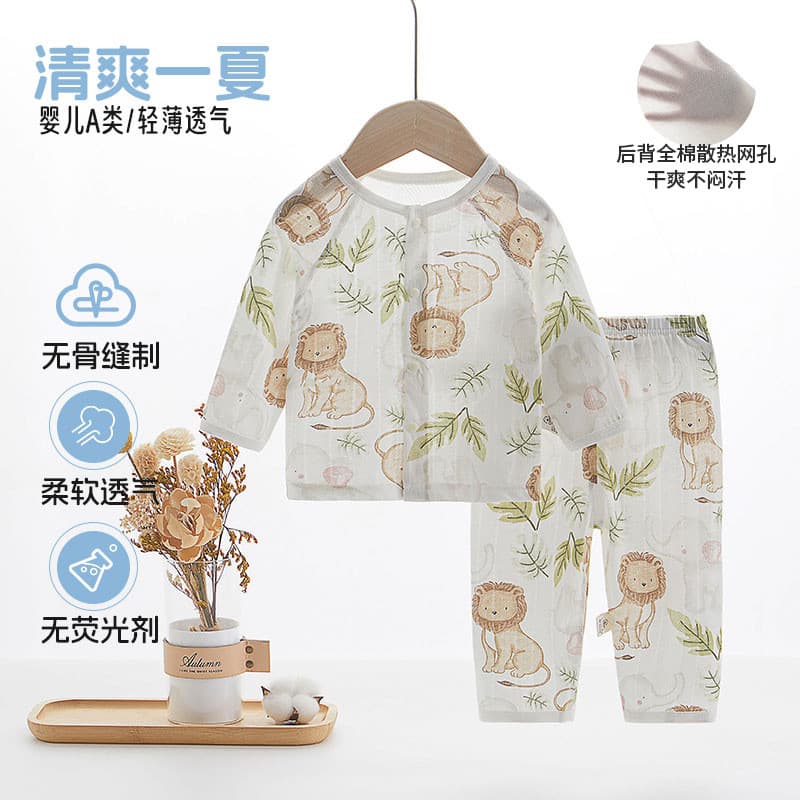 Terno de bebê verão estilo fino masculino feminino bebê casa ar condicionado roupas de manga comprida roupas divididas c
