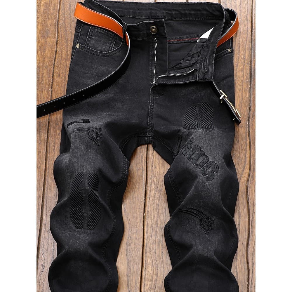 2026 novo estilo High-End calças de brim masculinas primavera outono calças masculinas flor preta Casual venda quente ca