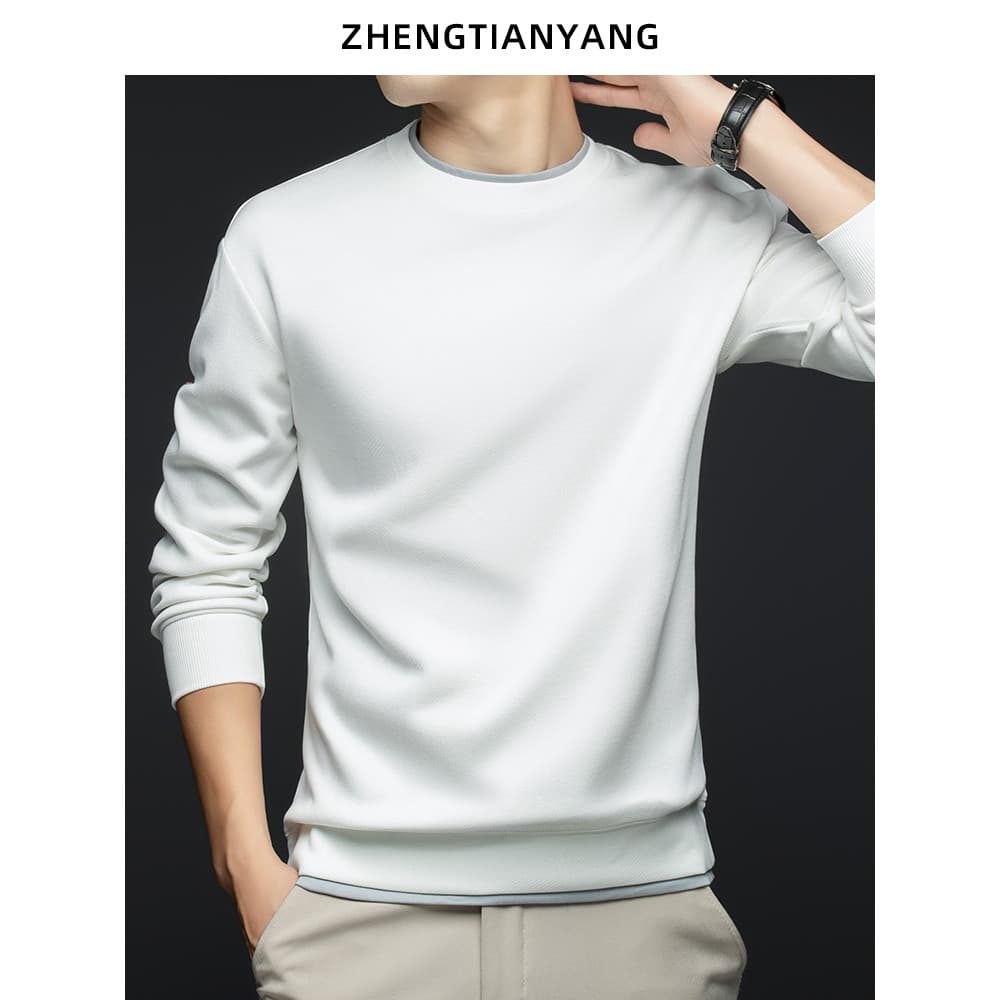 Engrossado algodão falso de duas peças moletom de manga comprida camiseta masculina primavera outono em torno do pescoço
