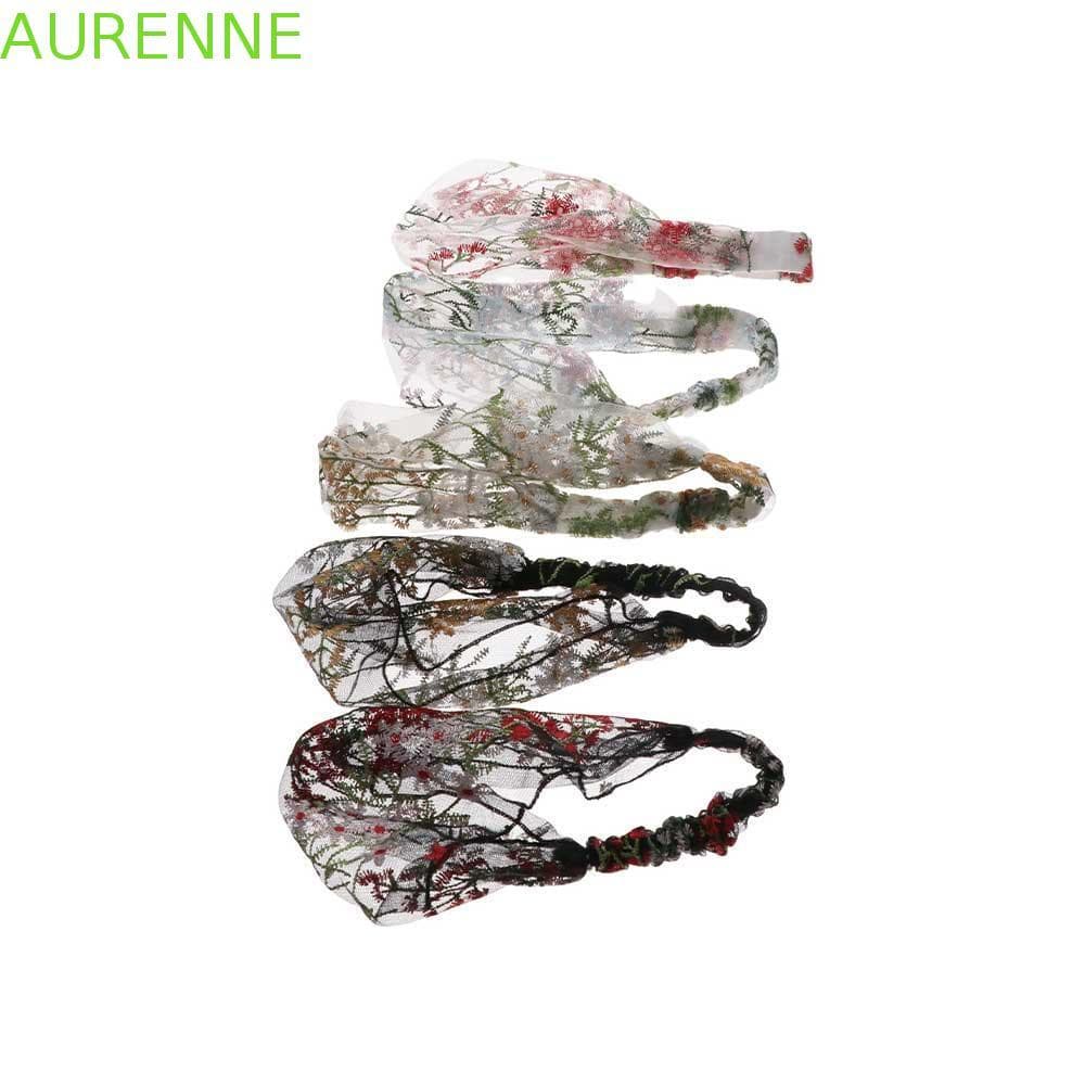 DION1UE Turbante Tiara De Aba Larga Retrô Renda Bordada Floral Lavagem Facial Acessórios Para Cabelo