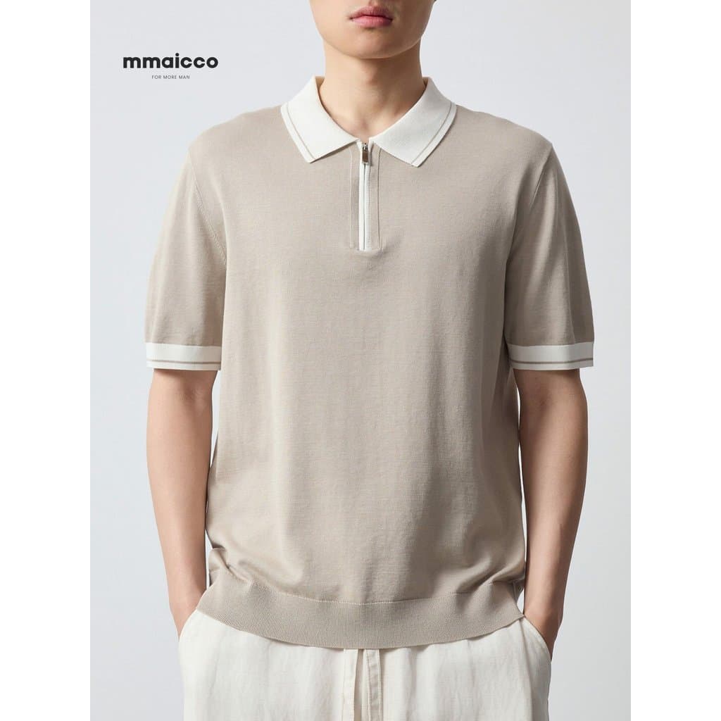 Momaike Roupas Masculinas Gaozhi Commuter Seda Linho Algodão Malha Camiseta de Manga Curta Masculina 2026 Verão Novo Est