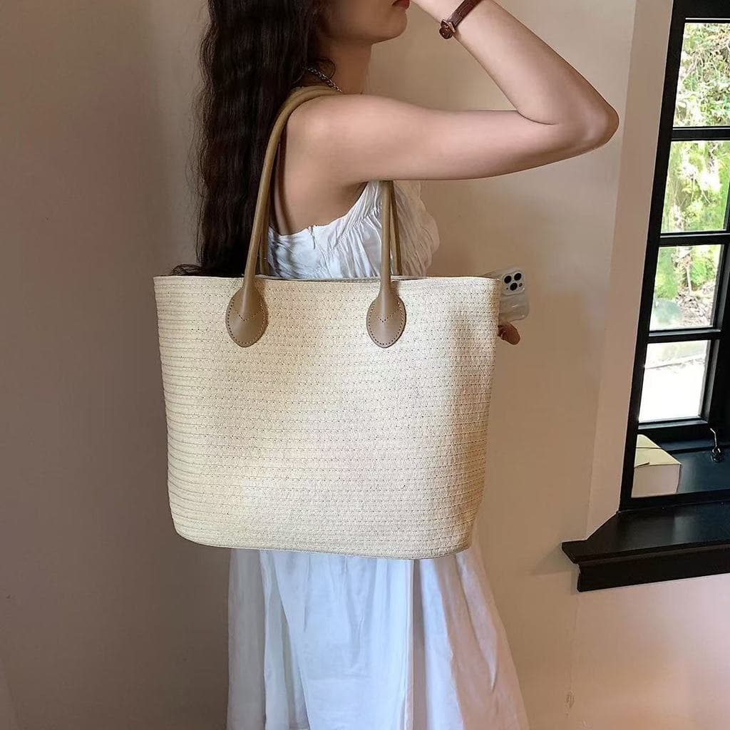 Novo estilo Commuter saco de palha de um ombro All-Match verão tecido feminino saco de viagem praia grande capacidade To