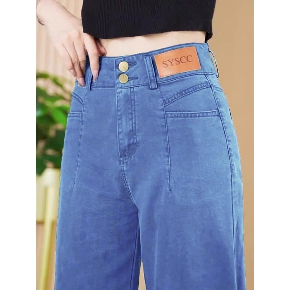 Azul Tencel Jeans verão fino senhoras estreita calças de perna larga 2026 novo estilo pequeno tornozelo comprimento calç