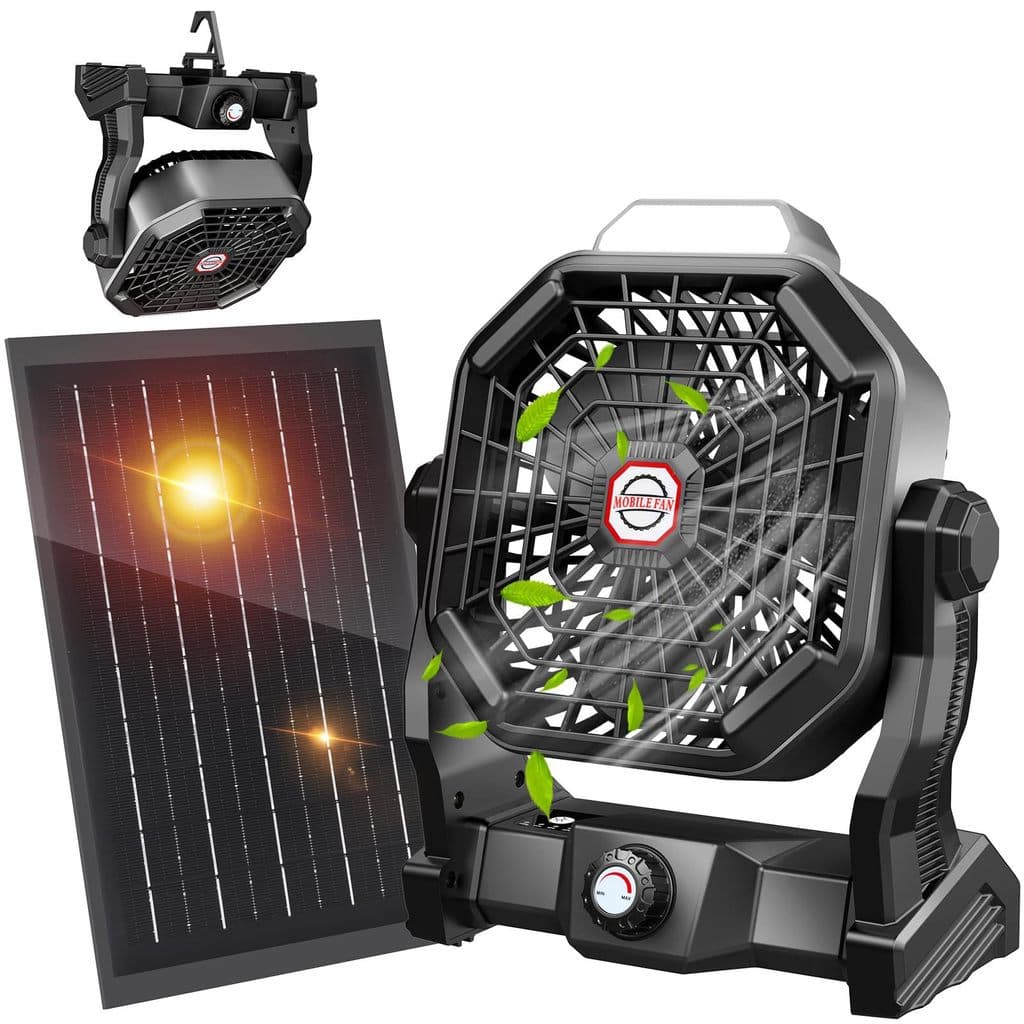2026 Novo Estilo Ventilador de Acampamento 10400mAh Ventilador Solar 7W Ventilador Solar Recarregável LED Velocidade Ste