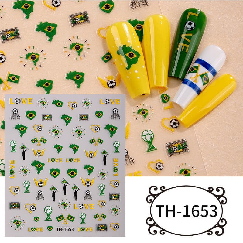 Novos adesivos de unhas da Copa do Mundo, decorações DIY personalizadas para eventos de futebol, adesivos de unhas estil