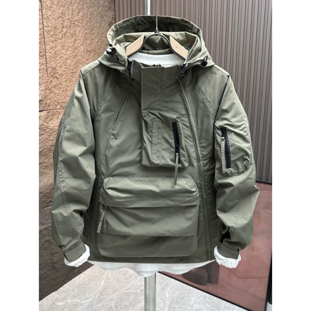 Outono novo estilo Street Wear macacão com capuz jaqueta masculina na moda solta Multi-bolso zíper jaqueta Casual