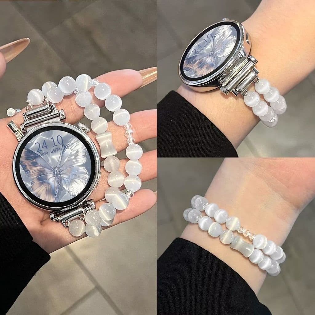 Compatível com pulseira de relógio Huawei GT5 para mulheres, GT4 com pedra olho de gato branca, Xiaomi 8/9/10/Pro, pulse
