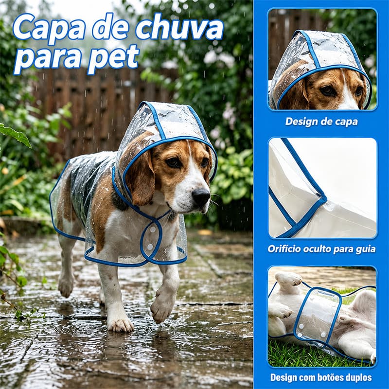 Capa De Chuva Transparente Para Cachorro Com Capuz Jaqueta Proteção Cachorro Gato Impermeável À Prova De Água