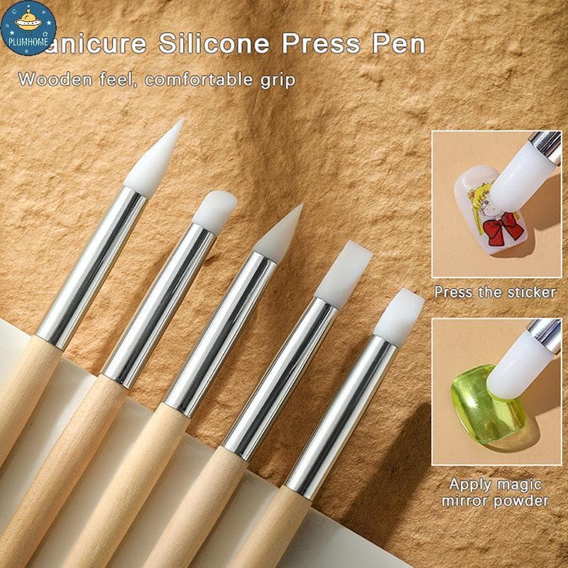 PLUMHOME Silicone Pólo De Madeira Caneta Da Arte Do Prego Escova Uv Gel Polonês Ponta 3d Imagem Diy Pontilhando Escovas