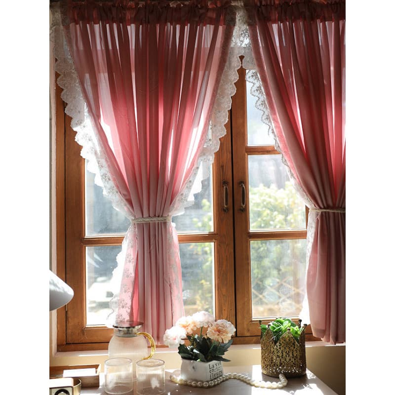 Luz francesa luxo rosa pessoas imperviosas cortina de gaze meia cortina curta sala de estar varanda quarto janela salien