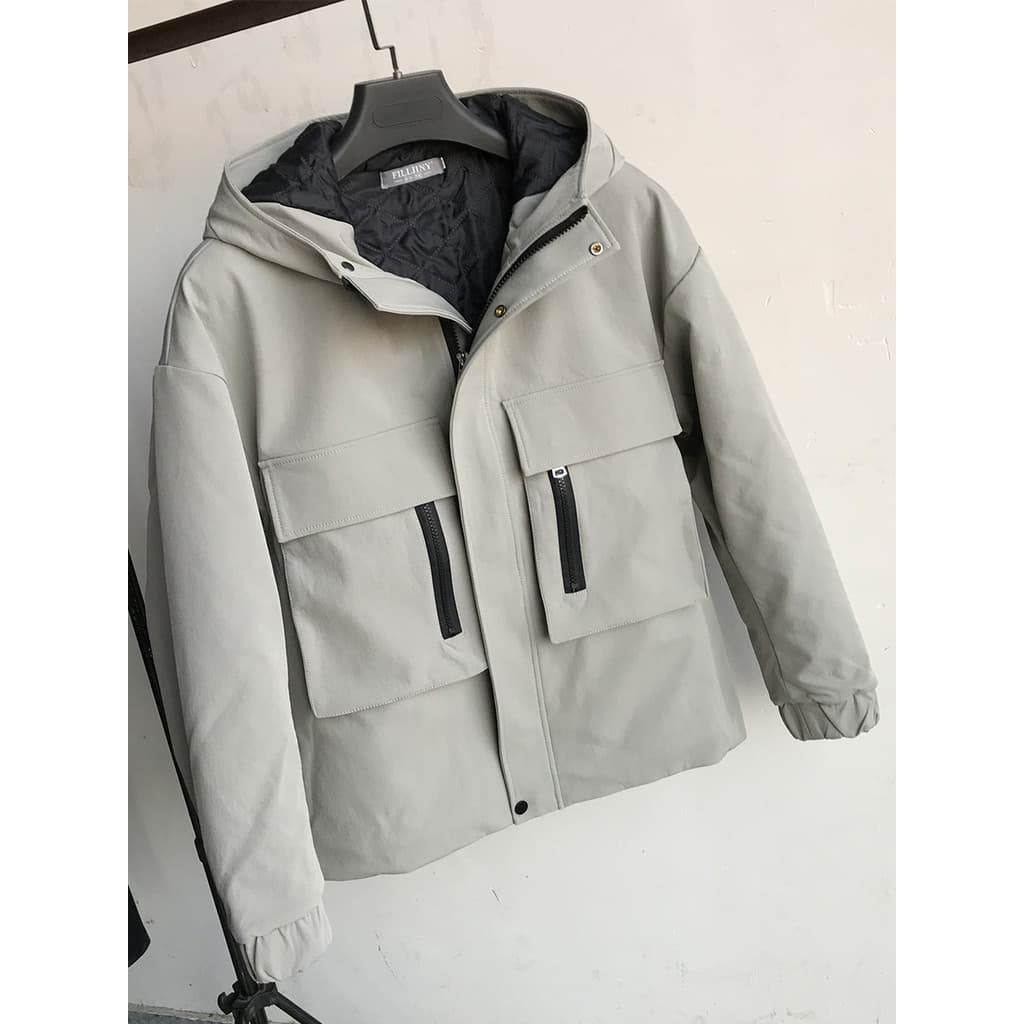 Homens primavera outono inverno jaqueta com capuz grande bolso engrossado jaqueta Casual na moda ferramentas moda All-Ma