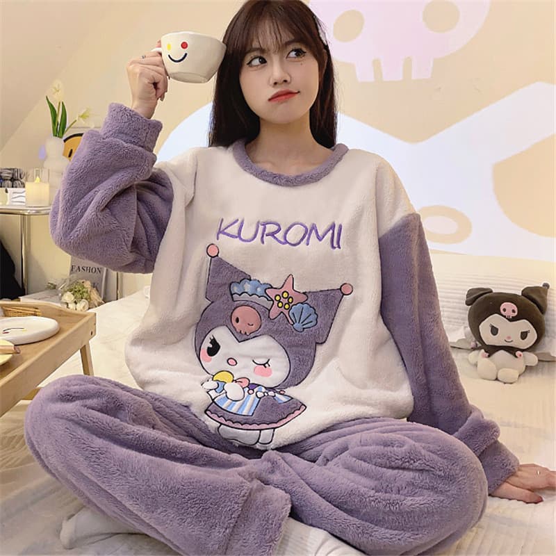Conjunto de Pijama de Flanela Plus Size Feminino para o Inverno, Roupa de Dormir Quente e Confortável WCLD UAFD