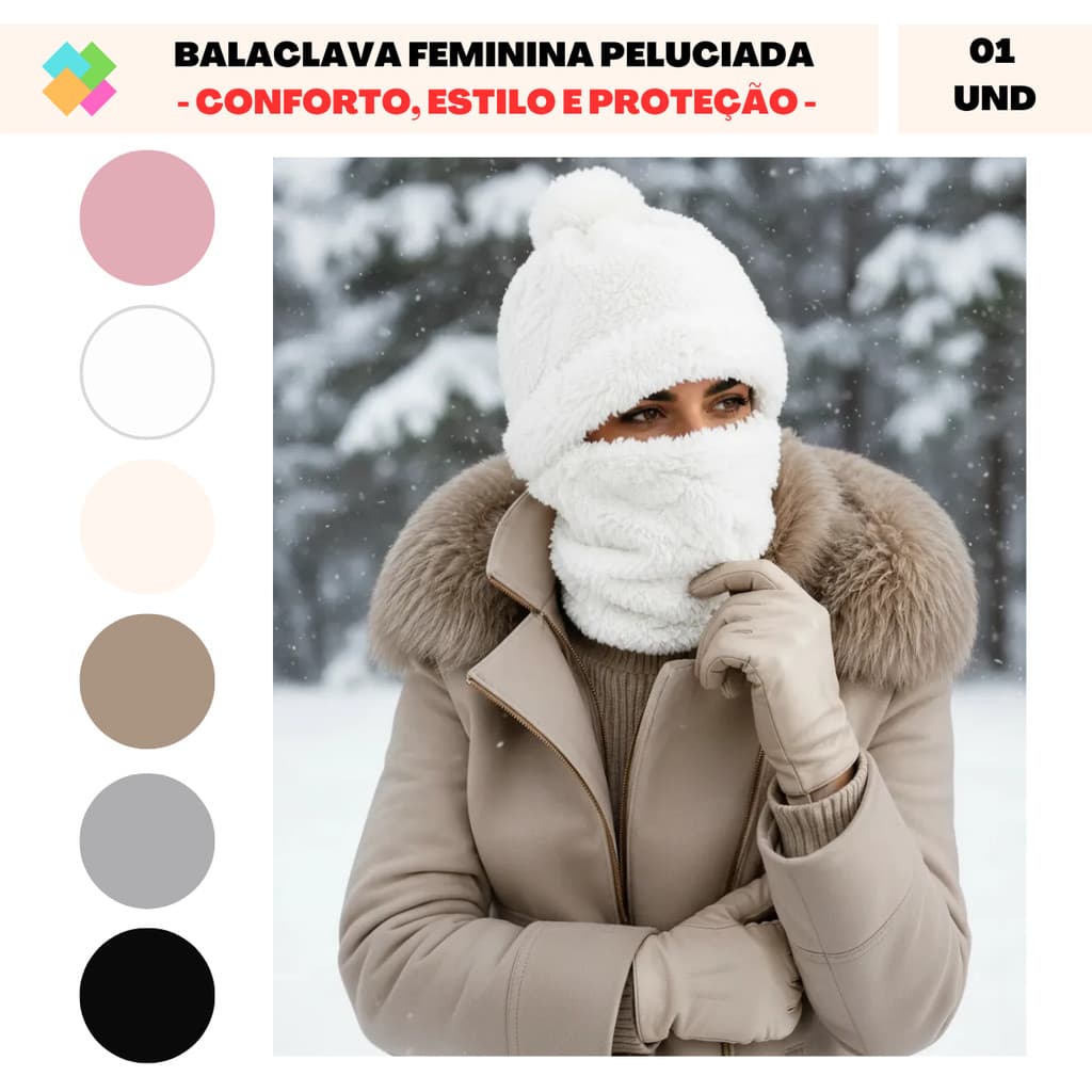 Balaclava Touca Ninja Feminina Térmica Quentinha Peluciada Luxury (1 Und)