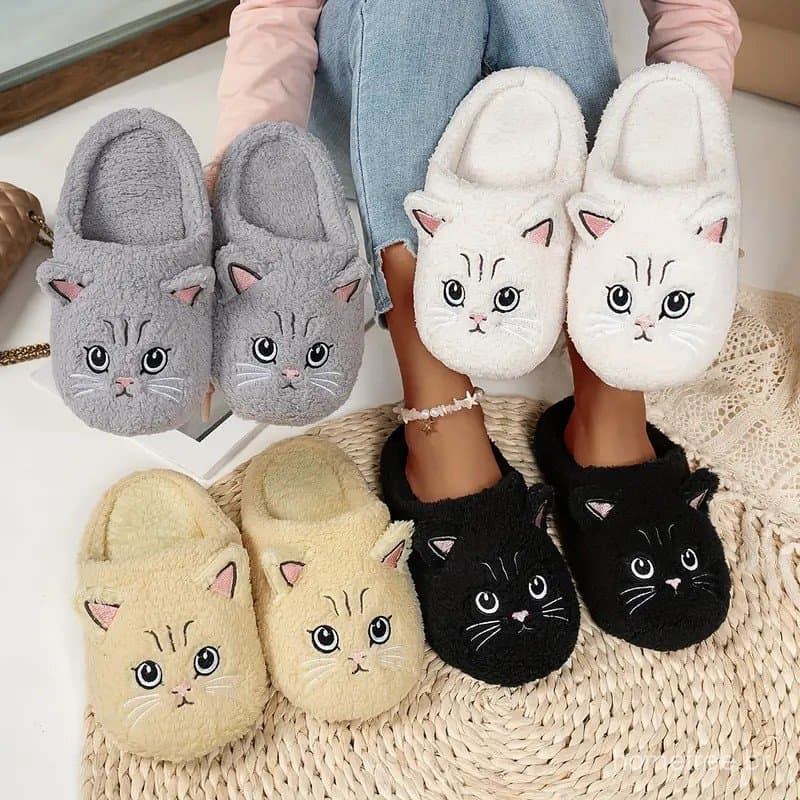 Pantufa Pelúcia Gato - Chinelo Fechado Macio Antiderrapante Casa 36-47