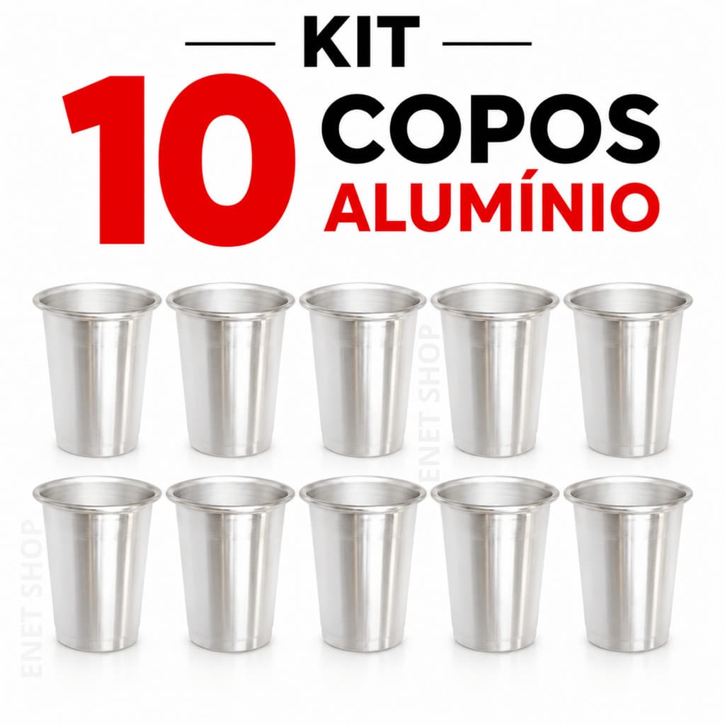 Kit com 10 Copos de Alumínio Resistente 300ml Reforçado Durável Reutilizável Água Suco Cerveja Chopp