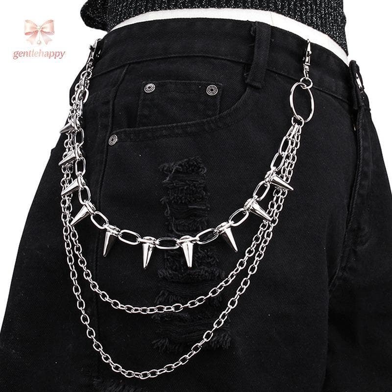Gentlehappy Punk Nelace , Cinto De Rebite Multicamadas Bule , Corrente De Calças De Metal Da Moda Masculina br
