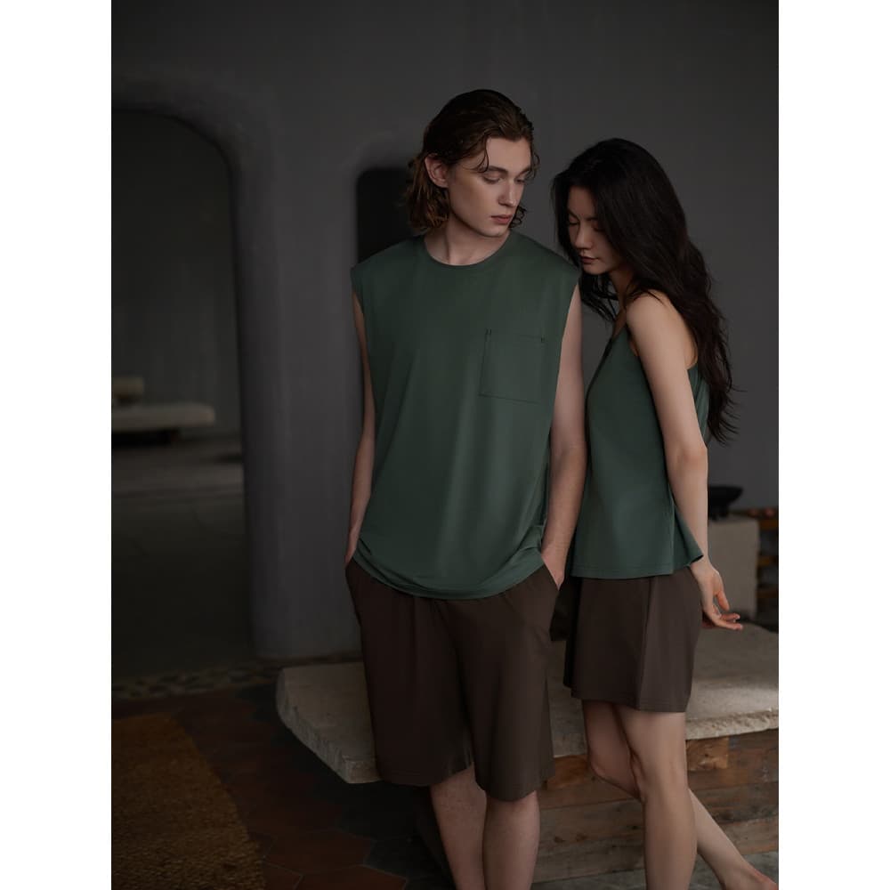 Sinfonia 25 anos com almofada no peito Modal algodão casal pijamas colete conjunto um masculino um estilingue feminino p