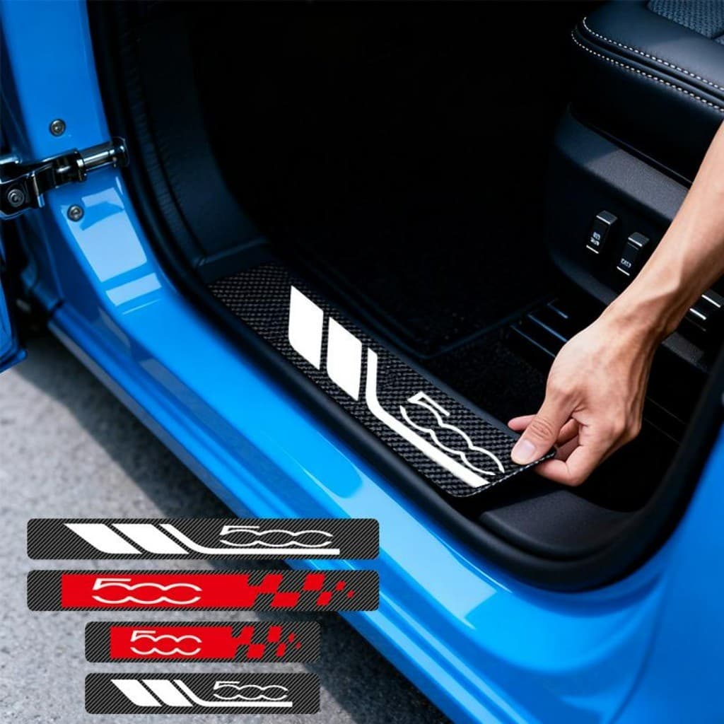 Kit 4 Peças Textura 3D Fita Protetora De Porta Soleira Automotiva Acessórios Para Carro For Fiat 500 Cabrio Cult