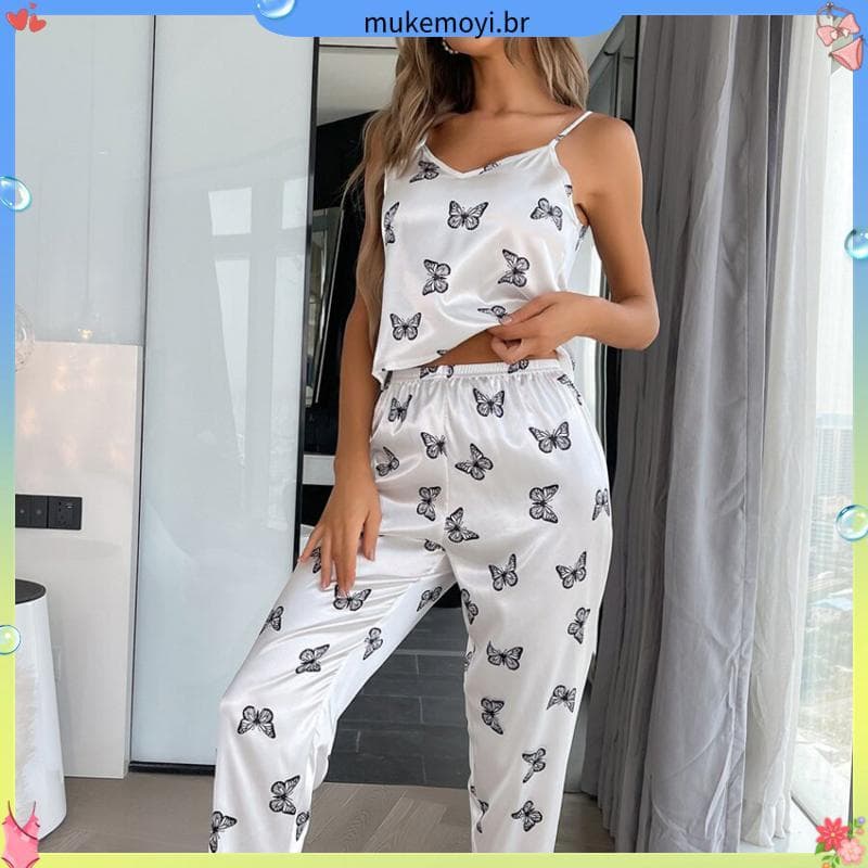 Mulheres E # 39pijama Cinza , Conjunto De Roupa De Dormir Com Calças Cestas Longas De Seda Acetinada , Quente Para O Inv
