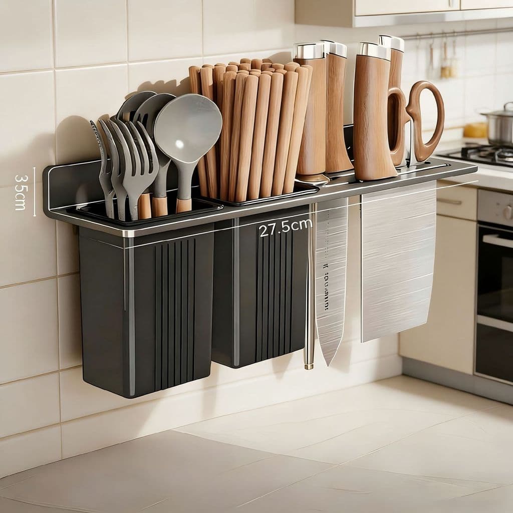 Suporte de parede integrado para facas e utensílios de cozinha, organizador multifuncional para facas pequenas e utensíl