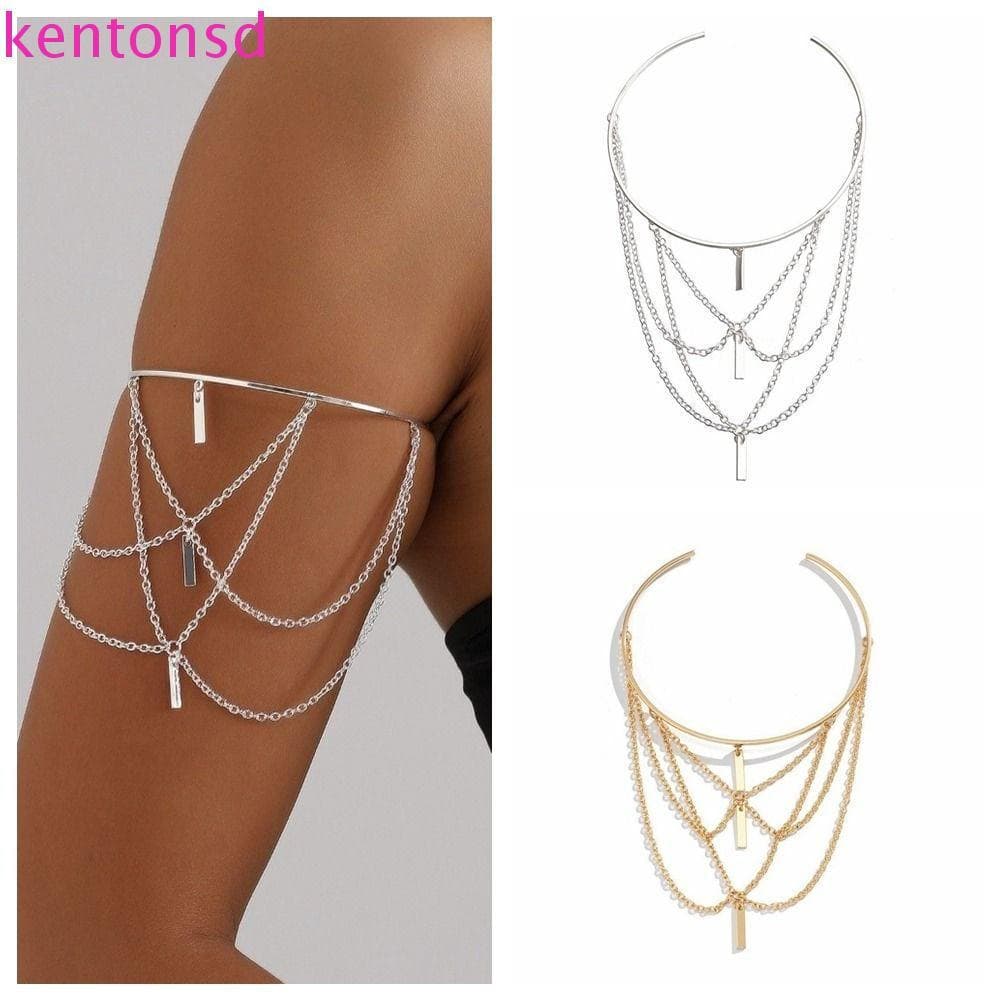 Corrente Corporal KENTONSD , Pulseiras De Punho De Braço Em Liga De Ouro , Joias Com Borla Prateada Braçadeira Ajustável