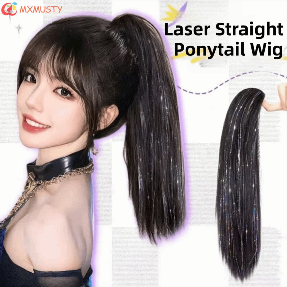 MXMUSTYZA Peruca De Rabo De Cavalo A Laser , Extensões De Cabelo , Clipe De Garra , Glitter , Pedaço Brilho