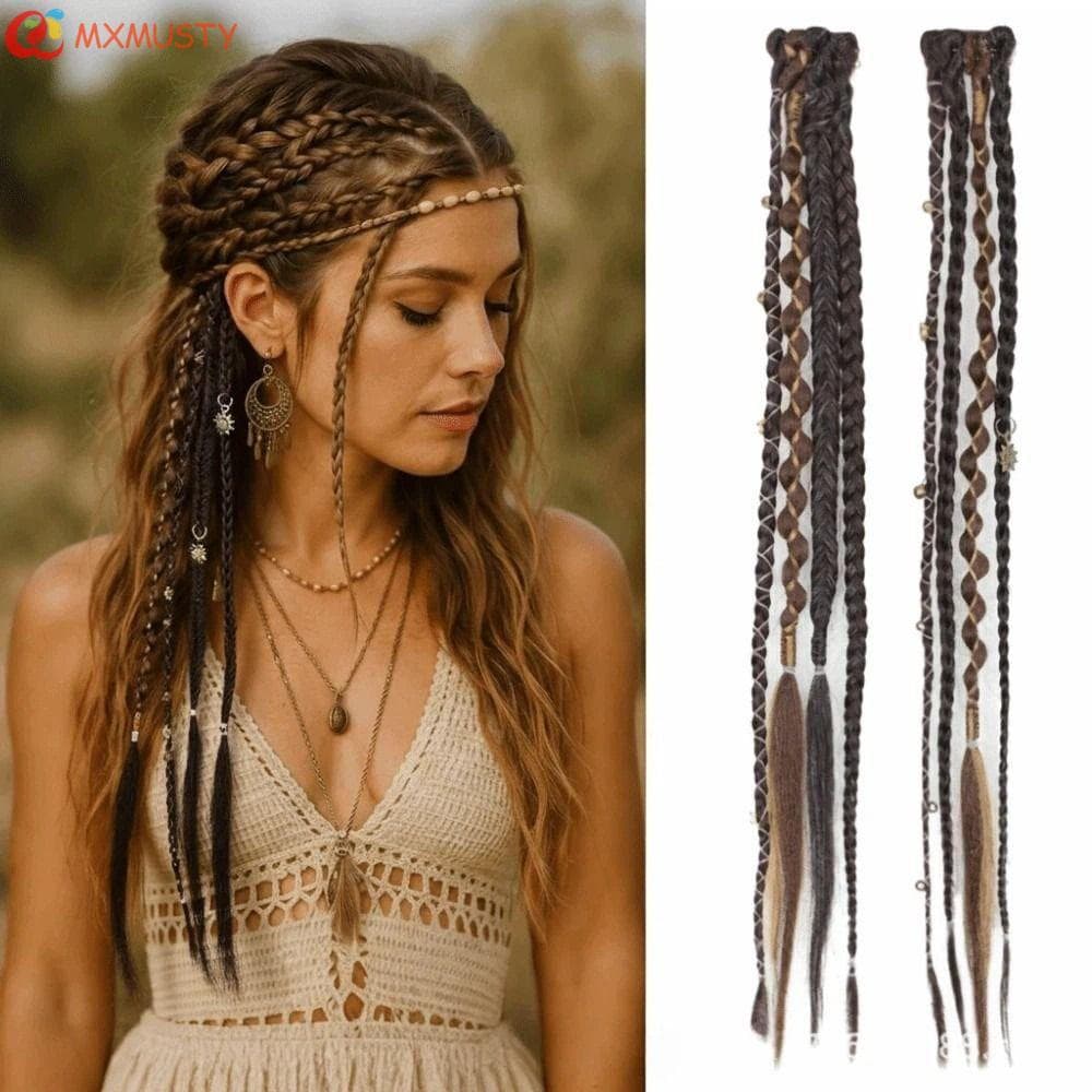 MXMUSTYZA 2 Unidades De Clipe Boêmio Em Extensões De Cabelo , Sintético De Fada Com Trança Longa De 16/20 Polegadas , Om