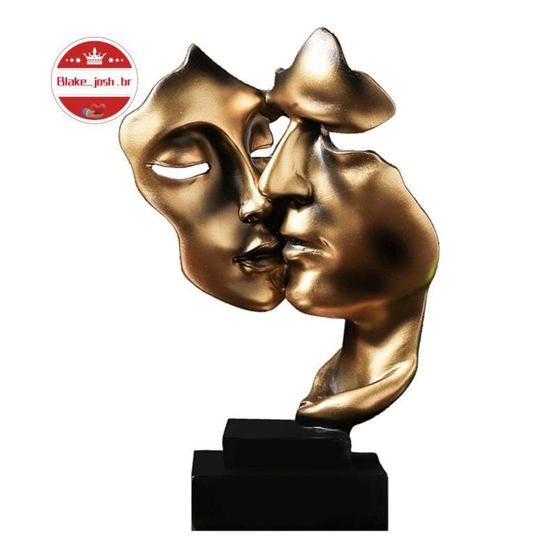 [Qualidade B] Escultura Decoração De Casa Máscara Estátua De Ouro Rosto Figuras De Resina Modernas Para Mesa Casal Artes
