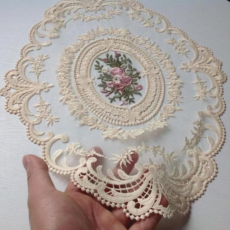 Europeu Oval Renda Bordado Coaster Quarto Estudo Cozinha Copo Tapete De Mesa Comida Placa Frutas Capa Decoração