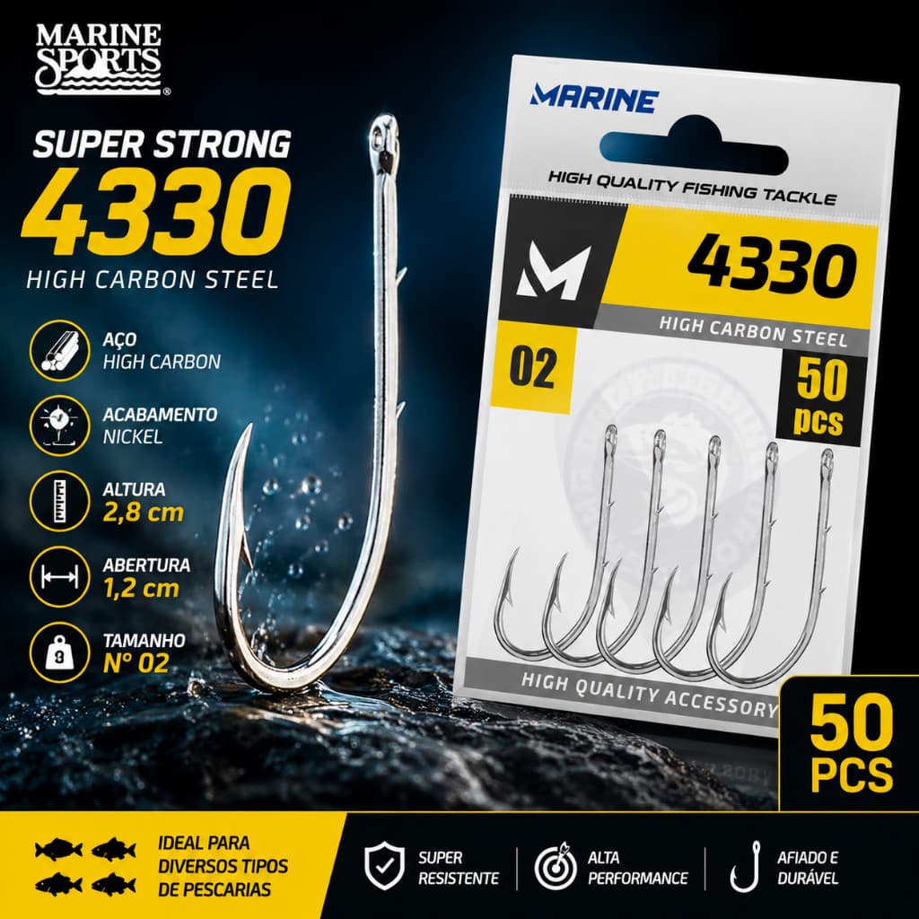Anzol de Pesca 4330 Marine Sports N° 2 - Cartela 50 pc