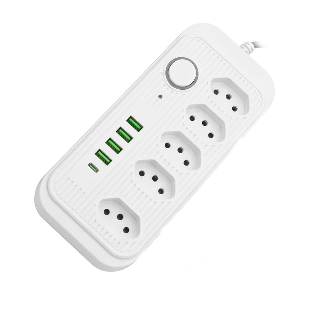 Extensão Elétrica Wassay com 5 Tomadas 4 USB e USB-C