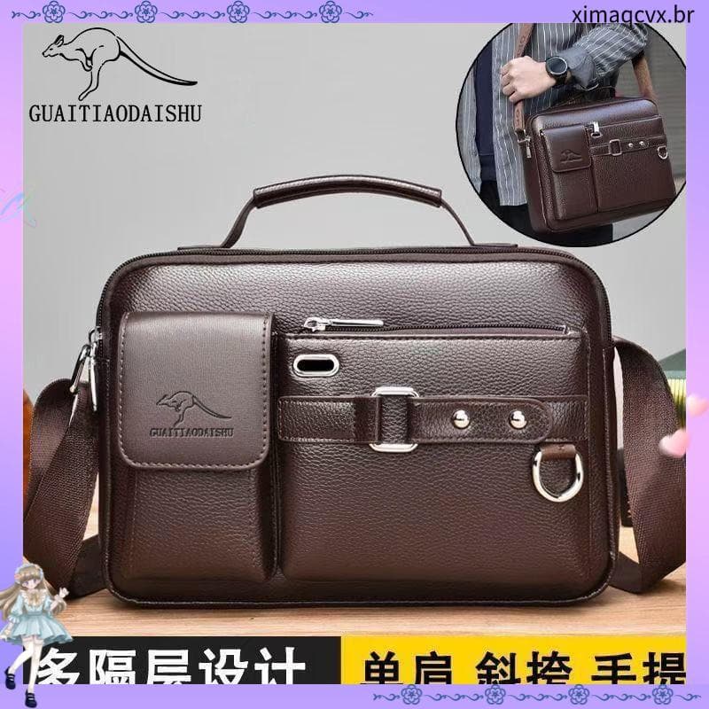 Bolsa mensageiro masculina maleta portátil bolsa de ombro bolsa Casual de negócios maleta Horizontal couro macio