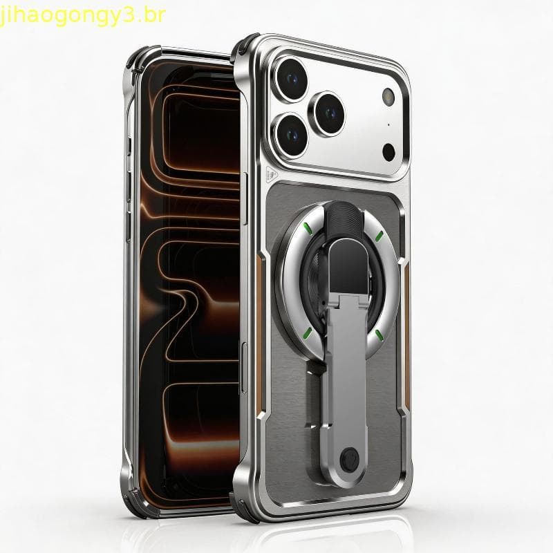 Capa Magnética Para iPhone 17 Pro Max , Alumínio Fino Com Capas De Telefone Suporte , Airbag De 4 Cantos Sem Moldura De