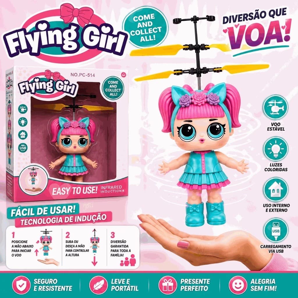 Boneca Lol Drone Voadora  Com Sensor De Mão Recarregável Fadinha LOL Voadaora - Envio imediato