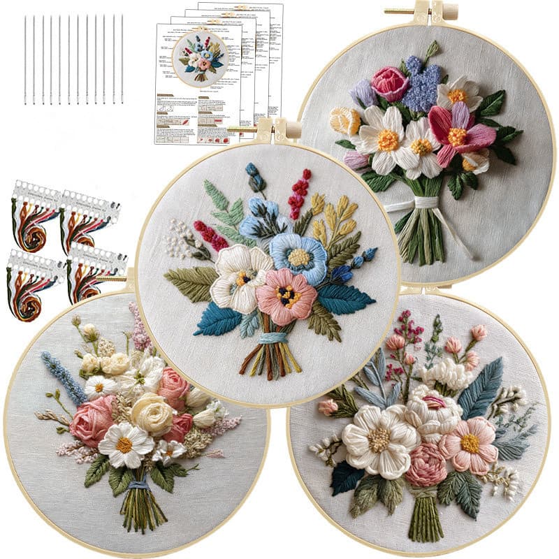 Kit De Bordado De Flores Para Iniciantes , Padrão De Ponto Cruz Estampado Com Aro , Suprimentos Adultos , Artesanato De