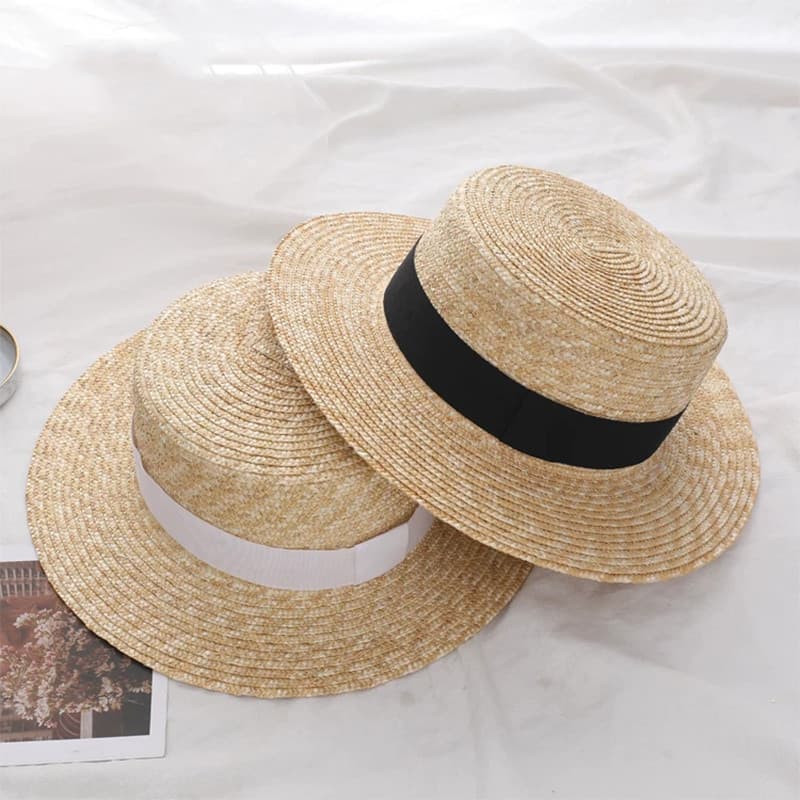 Verão Feminino Aba Larga Chapéu De Palha Moda Senhora Chapéus De Sol Boater Trigo Panamá Praia Femininos Bonés